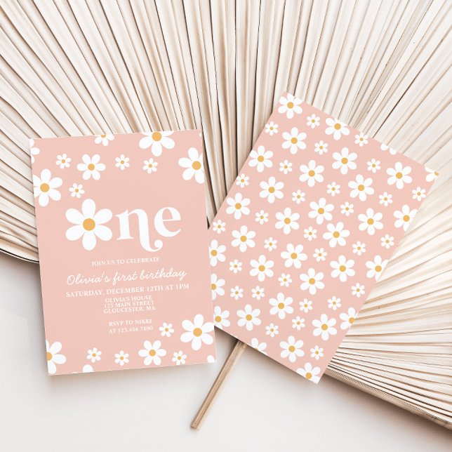 Retro Daisy One Floral 1. Geburtstag Einladung (Von Creator hochgeladen)