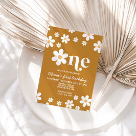 Retro Daisy One Floral 1. Geburtstag Einladung