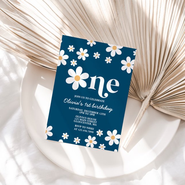 Retro Daisy One Floral 1. Geburtstag Einladung (Von Creator hochgeladen)
