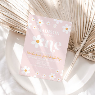 Retro Daisy One Floral 1. Geburtstag Einladung