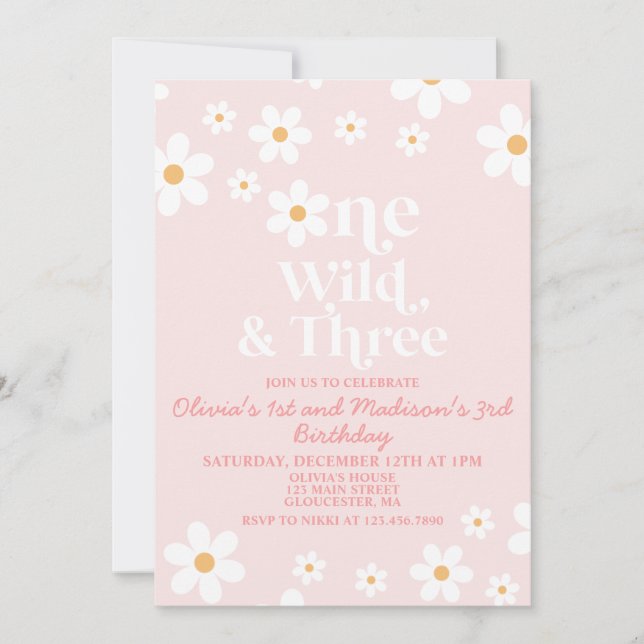 Retro Daisy One Wild und Three Birthday Einladung (Vorderseite)