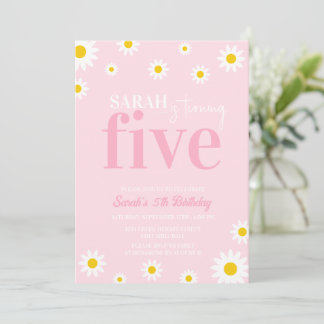 Retro Daisy Pastel Pink Minimal 5. Geburtstag Einladung