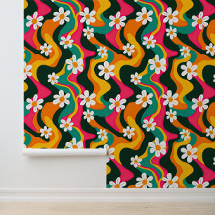 Retro Daisy Pattern farbenfroher 70er Hippie Tapete