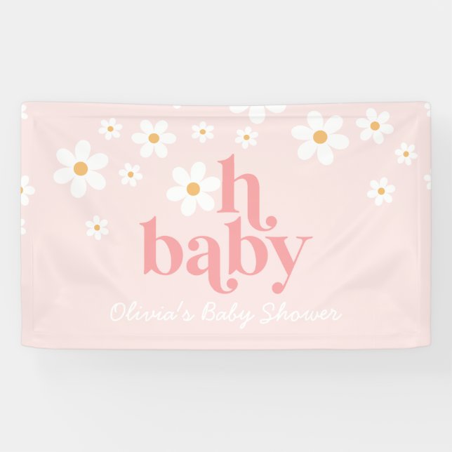 Retro Daisy Pink boho Baby Showbanner Banner (Horizontal)
