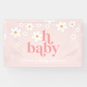 Retro Daisy Pink Boho Baby Shower Banner