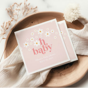 Retro Daisy Pink boho Babydusche Serviette