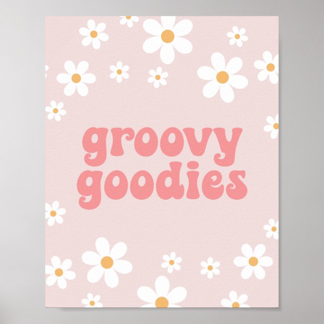 Retro Daisy Pink boho Groovy Goodies Party Sign Poster (Vorne)