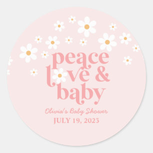 Retro Daisy Pink boho Peace Love Baby Shower Runder Aufkleber