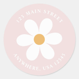 Retro daisy pink boho Rückadresse-Etikett Runder Aufkleber