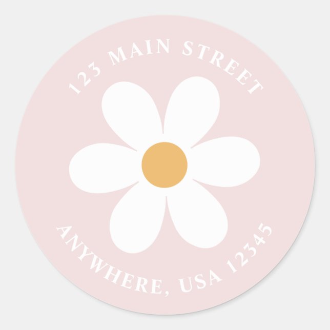 Retro daisy pink boho Rückadresse-Etikett Runder Aufkleber (Vorderseite)