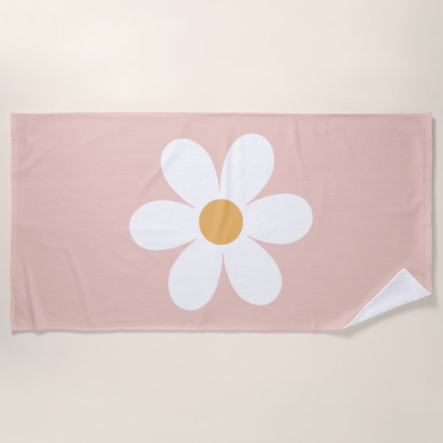 Retro Daisy Pink boho Strandtuch (Vorderseite)