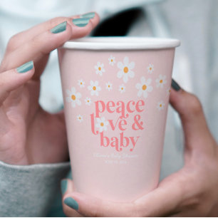 Retro Daisy Pink Peace Liebe Babydusche Pappbecher