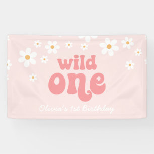 Retro Daisy Pink Wild One 1. Geburtstag Banner