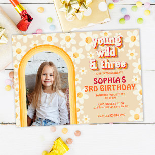 Retro Daisy Rainbow 3. Foto Einladung zum Geburtst