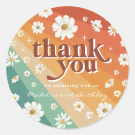 Retro Daisy Rainbow Birthday Vielen Dank Runder Aufkleber