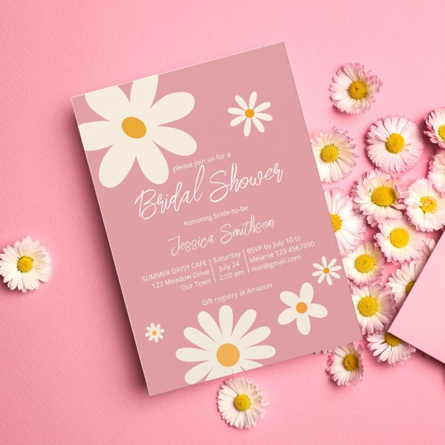 Retro daisy rosa boho wüstenrosa Brautparty Einladung (Von Creator hochgeladen)