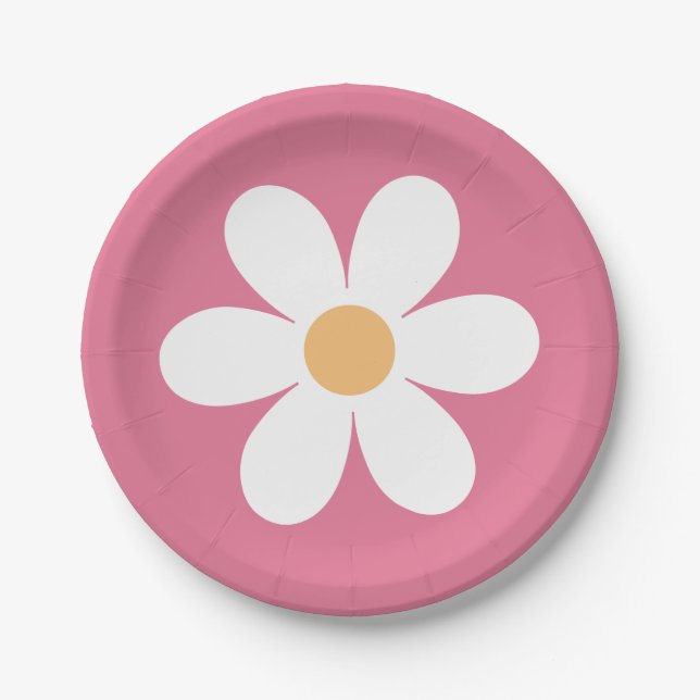 Retro Daisy Rosa Klassiker Pappteller (Vorderseite)