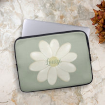Retro Daisy Sage Green Individuelle Name Laptop Sl