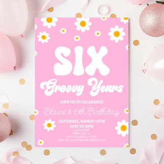 Retro Daisy Six Groovy Years 6. Geburtstagsparty Einladung