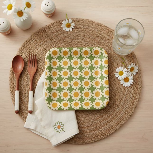 Retro Daisy Spring floral Pappteller (Von Creator hochgeladen)