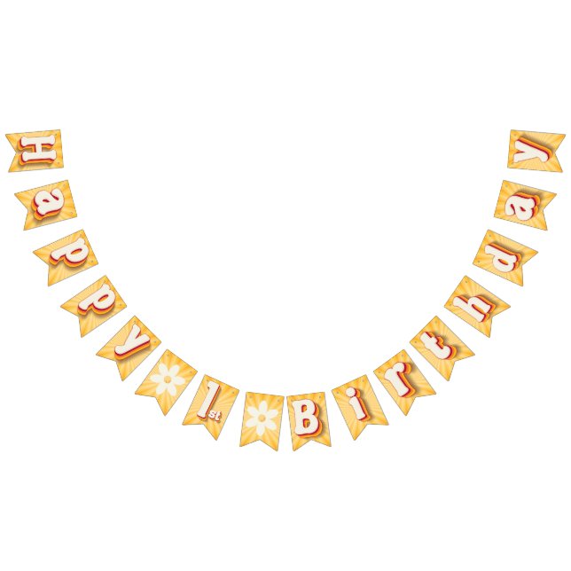Retro Daisy Sunburst Yellow 1. Geburtstagsbanner | Wimpelkette (Alle)