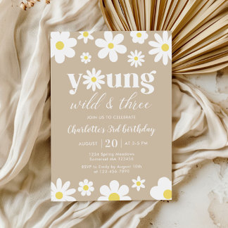 Retro Daisy Three Floral 3. Geburtstag Einladung