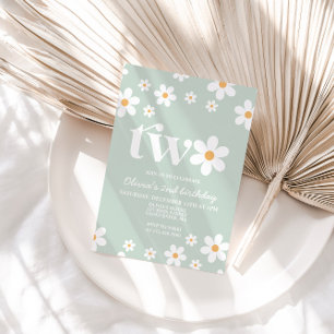 Retro Daisy Two floral 2. Geburtstag Einladung