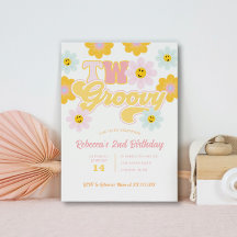 Retro Daisy Two Groovy 2. Geburtstag Einladung