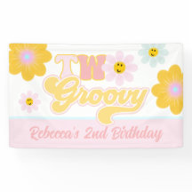 Retro Daisy Two Groovy Birthday Banner