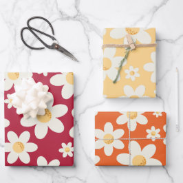 Retro Daisy Wrapping Paper Sheets | Groovy Floral Geschenkpapier Set