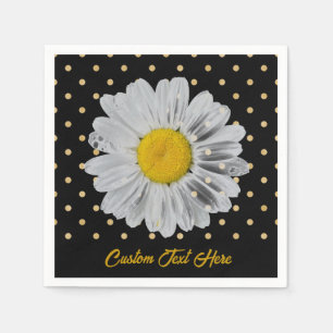 Retro Daisy Yellow Bright Gold Black Polka Dots Serviette