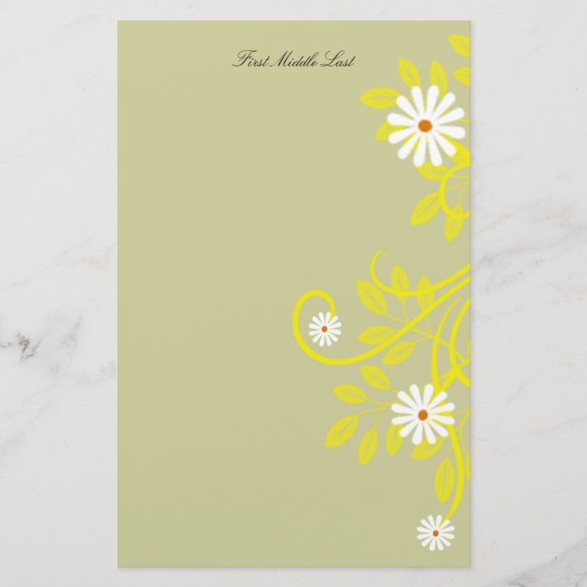 Retro Daisy Yellow Filigree Border Personalisiert Briefpapier (Vorderseite)