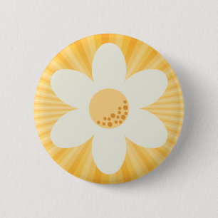 Retro Daisy Yellow Sunburst Boho Button   Groovy 7
