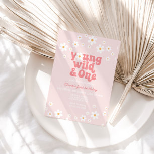 Retro Daisy Young Wild One Floral 1. Geburtstag Einladung