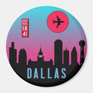 Retro Dallas City Texas Skyline City Souvenir Magnet