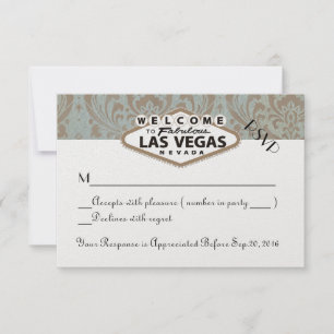 Retro Damask Floral Las Vegas Wedding RSVP Karte