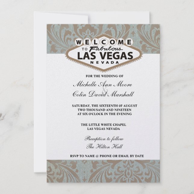 Retro Damask Floral Las Vegas Wedite Einladung (Vorderseite)