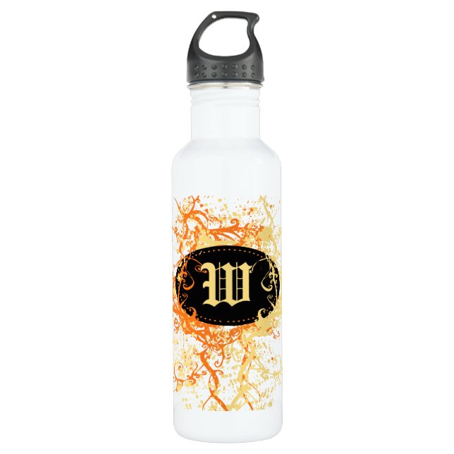 Retro Damask Muster mit Monogram Letter W Trinkflasche (Vorderseite)