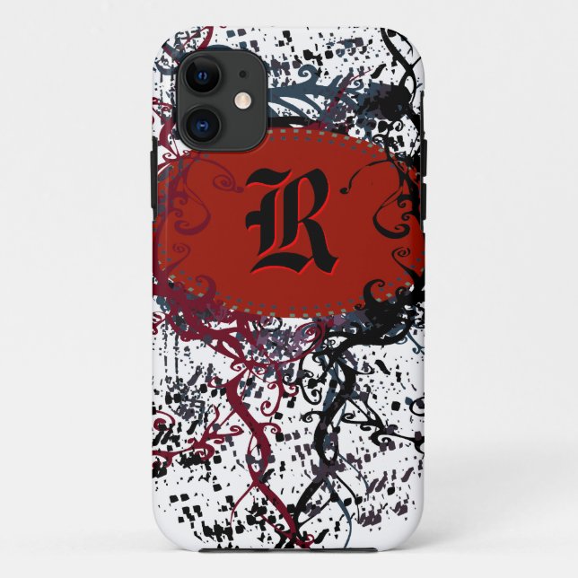 Retro-Damask-Muster mit Monogramm Buchstabe R Case-Mate iPhone Hülle (Rückseite)