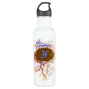 Retro Damask Muster mit Monogramm Letter F Trinkflasche