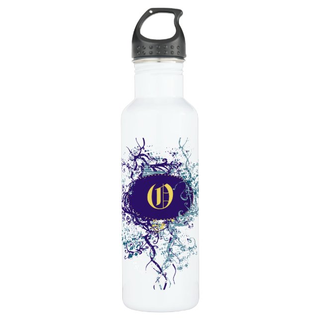 Retro Damask Muster mit Monogramm Letter O Trinkflasche (Vorderseite)