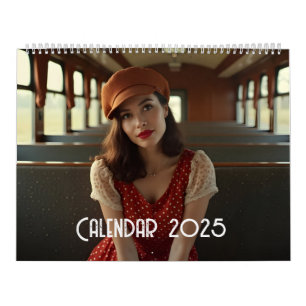 Retro-Dame im Zug Kalender