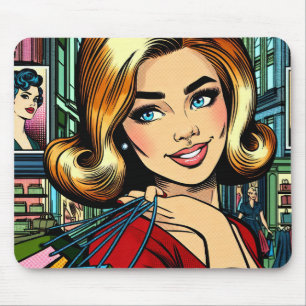 Retro-Dame mit Einkaufstaschen Mitte des Jahrhunde Mousepad
