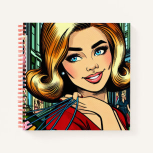 Retro Dame mit Einkaufstaschen Skizzenbuch Notizbuch