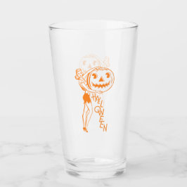 Retro-Dame mit Kürbis Glas
