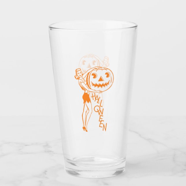 Retro-Dame mit Kürbis Glas (Vorderseite)