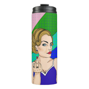 Retro-Dame mit Stinkefinger Thermosbecher