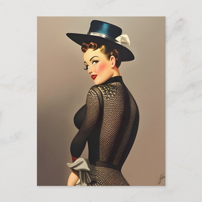 Retro-Dame Postkarte (Vorderseite)