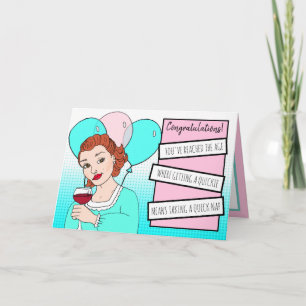 Retro-Dame prostet mit Wein Happy Birthday Humor Karte