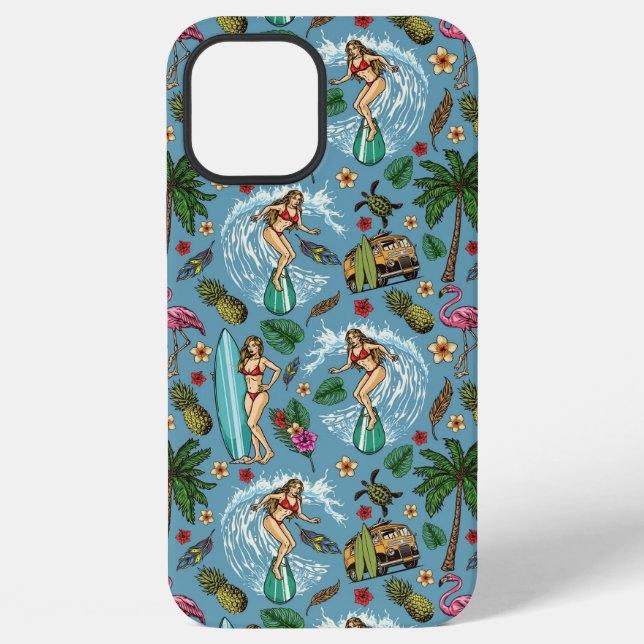Retro-Dame-Surfer-Muster iPhone Hülle (Rückseite)